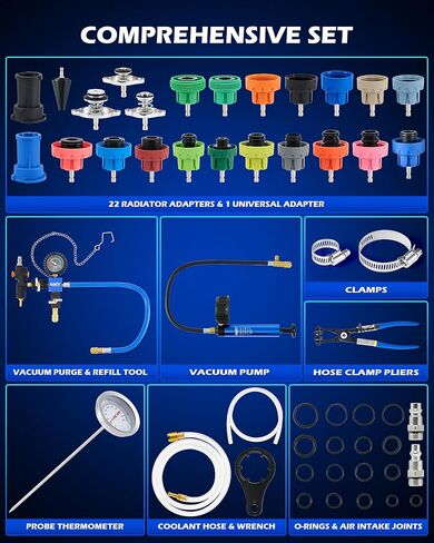 Orion Motor Tech Coolant Pressure Tester Kit, 34pc Universal Coolant Vacuum Refill Kit with 23 Adapters, Cooling System Pressure Tester Kit with Hose Clamp Pliers, Pressure Tester for Coolant System in Kuwait