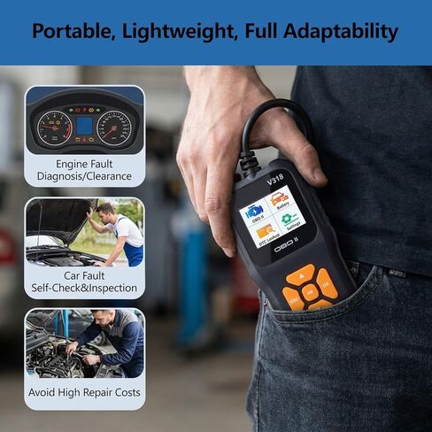 سيارة obd2 الماسح الضوئي v318 قراءة فحص المحرك ضوء البطارية الجهد اختبار EVAP 10 لغة قارئ رمز السيارة لجميع المركبات obdii in Kuwait