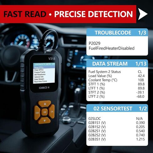 سيارة obd2 الماسح الضوئي v318 قراءة فحص المحرك ضوء البطارية الجهد اختبار EVAP 10 لغة قارئ رمز السيارة لجميع المركبات obdii in Kuwait