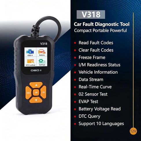 سيارة obd2 الماسح الضوئي v318 قراءة فحص المحرك ضوء البطارية الجهد اختبار EVAP 10 لغة قارئ رمز السيارة لجميع المركبات obdii in Kuwait