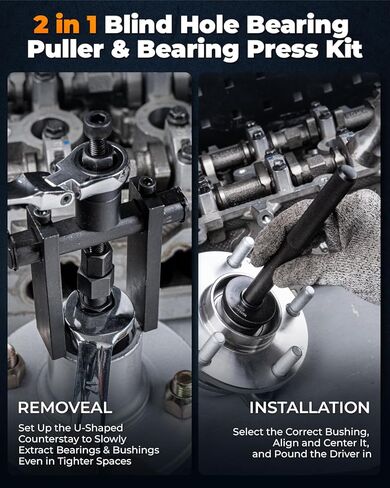 2 in 1 Blind Hole Bearing Puller & Bearing Press Kit, 16pc Bearing Remover & Installer Set with Seal Driver & 5 Bearing Adapters and Expandable Collet 8-29mm for Bicycle, Motorcycle in Kuwait