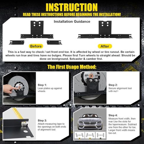 Tallew Wheel Alignment Tool Kit with Imperial Tape Measure, Heavy Duty Toe Alignment Plates, Stainless Steel Automotive Tool Kit Without Removing Calipers for Most Cars, Trucks and Suvs in Kuwait