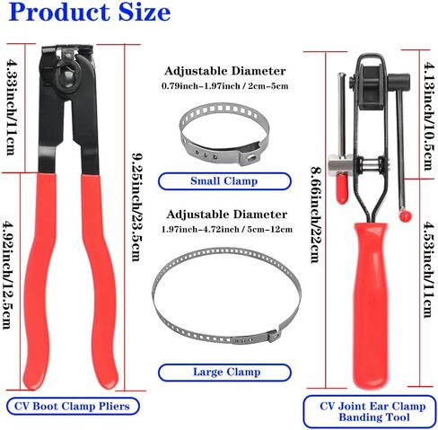 Universal CV Boot Clamp Pliers and CV Joint Ear Clamp Banding Tool,with 10pcs 304 Stainless Steel Adjustable Axle CV Joint Boot Crimp Clamp in Kuwait
