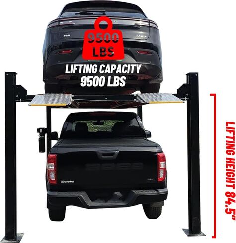 KT-4H950 110V 3.0HP أربع أعمدة رفع لوقوف السيارات والشاحنات، لوحة ألومنيوم مع عجلات وقدرة رفع 9500 رطل، أقصى ارتفاع للرفع 84.5 بوصة عرض إضافي 113 بوصة in Kuwait