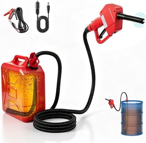 Portable Fuel Transfer Pump with Auto-Stop & Hand Nozzle, 80'' Pumping lift,fit different gas barrel sizes and depths, no adapters needed,3.8GMP, mulitiple power supply,for Gasoline, Diesel, Kerosene in Kuwait