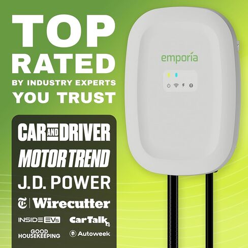شاحن EMPORIA Level 2 EV مع NACS، متوافق مع Tesla - شاحن سيارة كهربائي 48 أمبير، تم تكوينه مسبقًا للتركيب السلكي مع السوط، EVSE مزود بتقنية WiFi من UL/Energy Star، كابل 24 قدمًا، أبيض in Kuwait