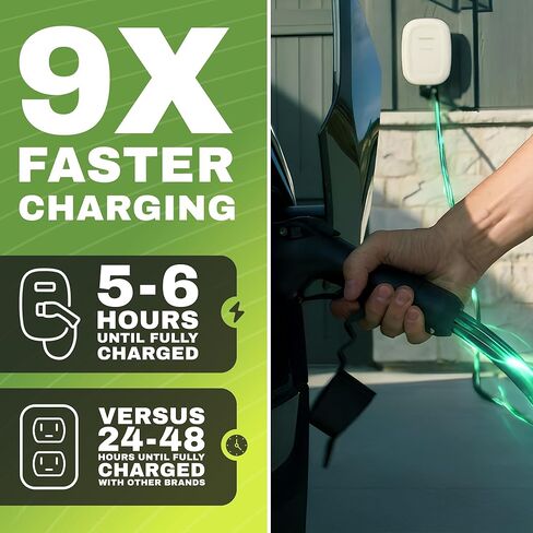 شاحن EMPORIA Level 2 EV مع NACS، متوافق مع Tesla - شاحن سيارة كهربائي 48 أمبير، تم تكوينه مسبقًا للتركيب السلكي مع السوط، EVSE مزود بتقنية WiFi من UL/Energy Star، كابل 24 قدمًا، أبيض in Kuwait