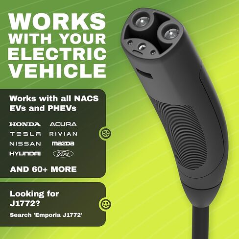 شاحن EMPORIA Level 2 EV مع NACS، متوافق مع Tesla - شاحن سيارة كهربائي 48 أمبير، تم تكوينه مسبقًا للتركيب السلكي مع السوط، EVSE مزود بتقنية WiFi من UL/Energy Star، كابل 24 قدمًا، أبيض in Kuwait