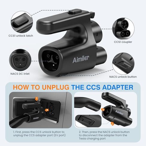 AIMILER NACS to CCS1 Adapter, 500 Amps / 1,000V Nacs to DC Adapter Compatible with Tesla V3/V4 Superchargers - Fast Charge CCS1 EVs [Check with Your Automaker for Compatibility] (Jet) in Kuwait
