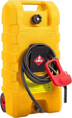 Jojoka 15 Gallon Gas Caddy, 56 Liter Portable Fuel Tank and Fuel Transfer Pump with 10-Foot Hose for Lawn Mower, Farm, Marine, Commercial, and Home Use in Kuwait