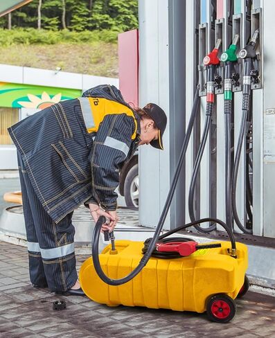 Jojoka 15 Gallon Gas Caddy, 56 Liter Portable Fuel Tank and Fuel Transfer Pump with 10-Foot Hose for Lawn Mower, Farm, Marine, Commercial, and Home Use in Kuwait