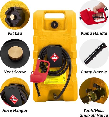 Jojoka 15 Gallon Gas Caddy, 56 Liter Portable Fuel Tank and Fuel Transfer Pump with 10-Foot Hose for Lawn Mower, Farm, Marine, Commercial, and Home Use in Kuwait