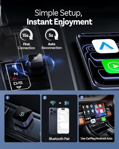 محول CarPlay لاسلكي 2026 لأجهزة iPhone وAndroid Auto Mini سلكي إلى محول Apple Car Play اللاسلكي التوصيل والتشغيل متوافق مع iPhone iOS 10+ Android 11+ مع سيارات ما بعد 2016 in Kuwait
