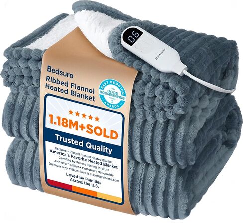 Bedsure GentleSoft Heated Blanket Throw - Soft Ribbed Flannel Electric Blanket, Gifts for Grandma (50x60 inches, Grey) in Kuwait