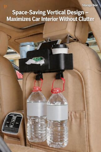 2 Pack 5-in-1 Car Seat Back Organizer, Car Headrest Storage Box with Cup Holder, Tissue Box, Phone Slot & Hooks, Universal Car Interior Storage Accessories, Black in Kuwait