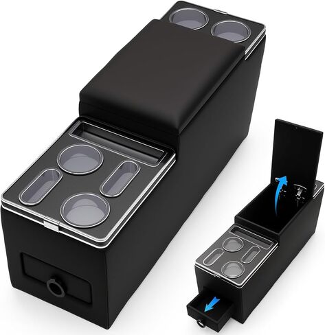 وحدة تحكم مركزية بين منظم المقاعد لسيارات الميني فان، وسيارات الدفع الرباعي، مع شحن USB مزدوج، وحاملات أكواب، وصندوق مناديل، وإضاءة محيطة بـ 7 ألوان وأدراج لشاحنة صغيرة، وصندوق تخزين منظم لوحدة التحكم الأرضية في الشاحنة المتوسطة in Kuwait
