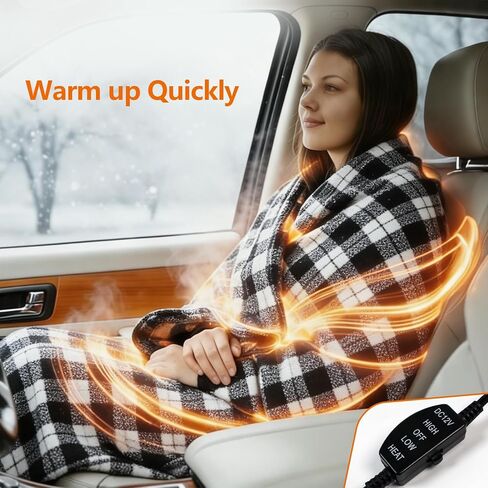 12V Portable Heated Camping Blanket, 2 Heat Settings Electric Heating Blanket for Car, RV, Camping & Outdoor Use,with Storage Bag in Kuwait