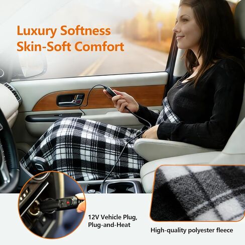 12V Portable Heated Camping Blanket, 2 Heat Settings Electric Heating Blanket for Car, RV, Camping & Outdoor Use,with Storage Bag in Kuwait
