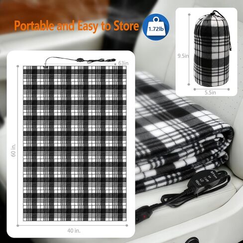 12V Portable Heated Camping Blanket, 2 Heat Settings Electric Heating Blanket for Car, RV, Camping & Outdoor Use,with Storage Bag in Kuwait