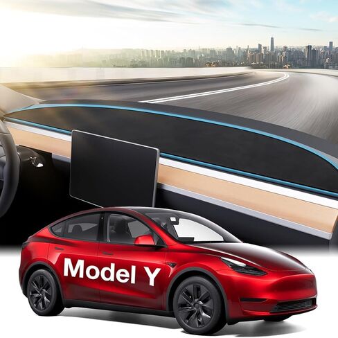 غطاء لوحة القيادة لملحقات Wigoo 2026 New Model Y Juniper [مضاد للوهج وحماية من الشمس] بساط من الجلد السويدي للطراز الجديد Y Juniper (2025-2026)، ملحقات Model Y Juniper (أسود) in Kuwait