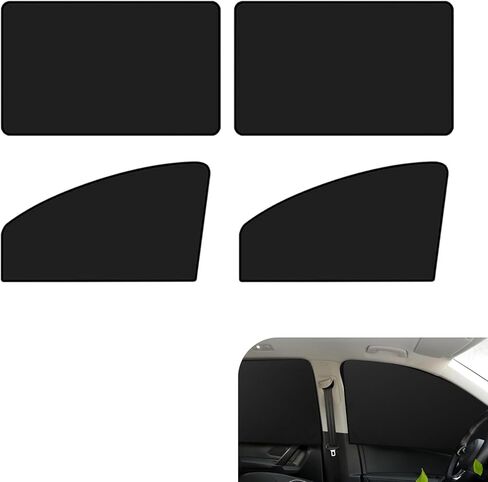 4PCS Car Window Shades with Magnets, Strong Blackout Front Rear Side Window Covers, Heat-insulating Sunproof Privacy Protective Curtain, Universal for Vehicles (Black) in Kuwait