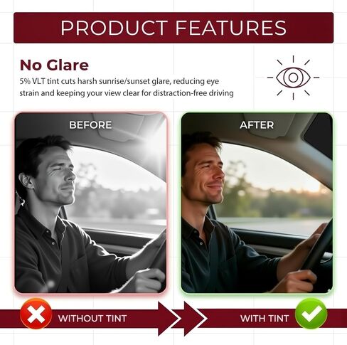 59.06"×8.07" Car Window Tint Film Kit,5% VLT Glare-Blocking Car Tints with Scraper & Knife,Essential Summer Cuttable Cars Windshield Tint Strip Cars Accessories for Most Vehicles in Kuwait
