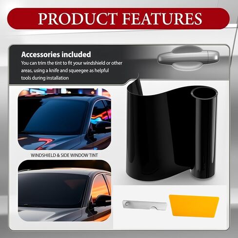 59.06"×8.07" Car Window Tint Film Kit,5% VLT Glare-Blocking Car Tints with Scraper & Knife,Essential Summer Cuttable Cars Windshield Tint Strip Cars Accessories for Most Vehicles in Kuwait