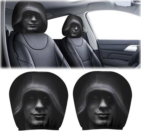 2 Pcs Car Headrest Cover, Scary Face Printing Auto Seat Headrest Protector, 2025 Funny Spooky Face Masque Head Rest Cover for Car Vehicle Truck SUV in Kuwait