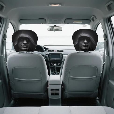 2 Pcs Car Headrest Cover, Scary Face Printing Auto Seat Headrest Protector, 2025 Funny Spooky Face Masque Head Rest Cover for Car Vehicle Truck SUV in Kuwait