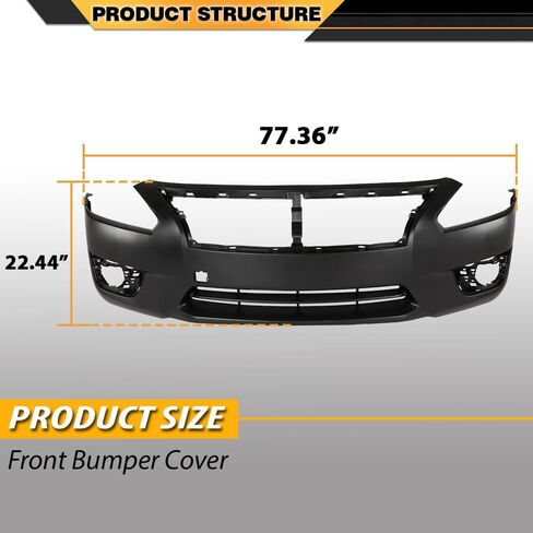 CNNELL Front Bumper Cover Fascia Compatible with Nissan Altima Base, S, SL, SV 2013-2015, Without License Plate Provision & Sensor Holes, with Tow Hook Hole & Fog Light Holes 620223TA0H, NI1000285 in Kuwait