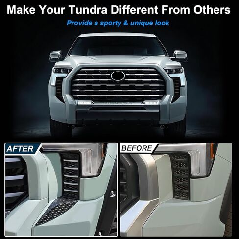 ديكورات رقعة الشبكة الأمامية للمصابيح الأمامية متوافقة مع ملحقات 2026 2025 2024 2023 2022 Toyota Tundra تضيف مظهرًا فريدًا من بلاستيك ABS (استخدم الأشرطة على الوجهين للتثبيت) in Kuwait
