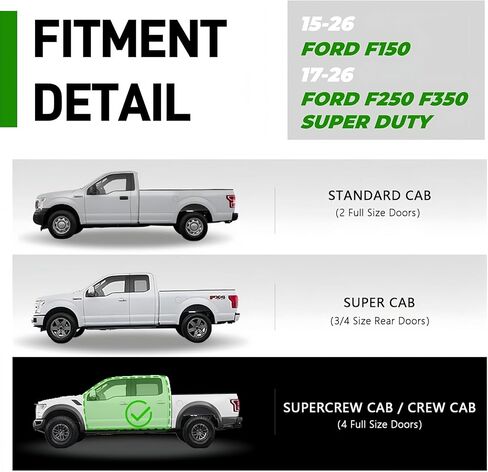 6" Running Boards Compatible with 2015-2026 Ford F-150 Super Crew Cab and 2017-2026 Ford F250 F350 Super Duty Crew Cab - Side Step Rails Nerf Bars (Aluminum Alloy, for Vehicles with 4 Full Size Doors) in Kuwait