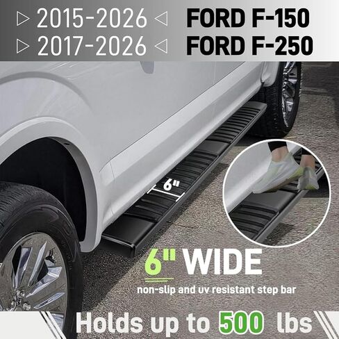 6" Running Boards Compatible with 2015-2026 Ford F-150 Super Crew Cab and 2017-2026 Ford F250 F350 Super Duty Crew Cab - Side Step Rails Nerf Bars (Aluminum Alloy, for Vehicles with 4 Full Size Doors) in Kuwait