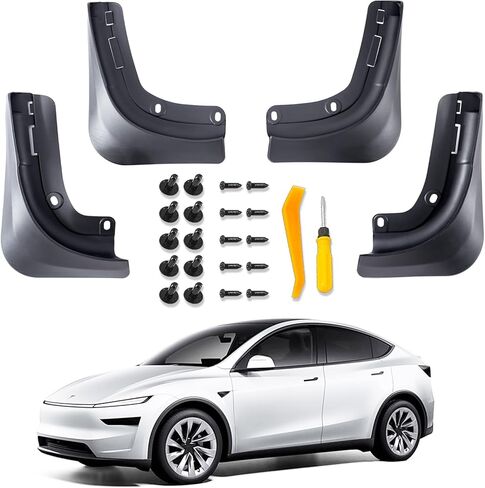اللوحات الطينية من Tesla Model Y Juniper 2025-2026 واقيات الرذاذ المرنة TPE [مقاومة للتشقق، بدون حفر] اللوحات الطينية من Tesla Model Y Juniper Accessories 2026 (مجموعة من 4) in Kuwait