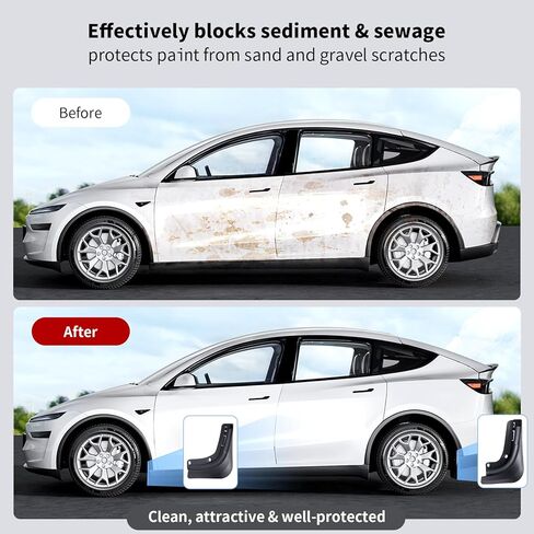 اللوحات الطينية من Tesla Model Y Juniper 2025-2026 واقيات الرذاذ المرنة TPE [مقاومة للتشقق، بدون حفر] اللوحات الطينية من Tesla Model Y Juniper Accessories 2026 (مجموعة من 4) in Kuwait