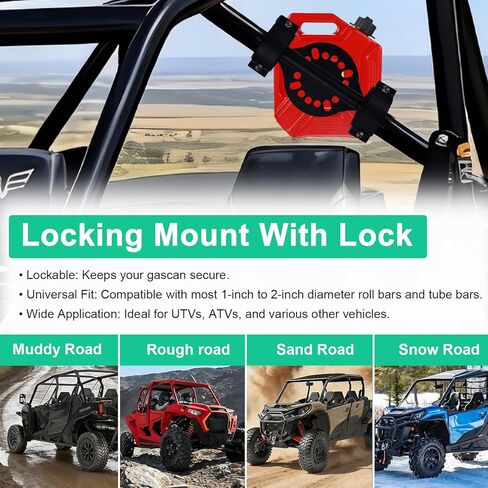 يمكن تركيب شريط الغاز UTV Roll Bar مع قفل المفتاح، وحامل حزمة الوقود والماء العالمي، يناسب أقفاص اللف مقاس 1.0 بوصة - 2 بوصة، متوافق مع حاويات الوقود والتخزين القياسية من Rotopax in Kuwait
