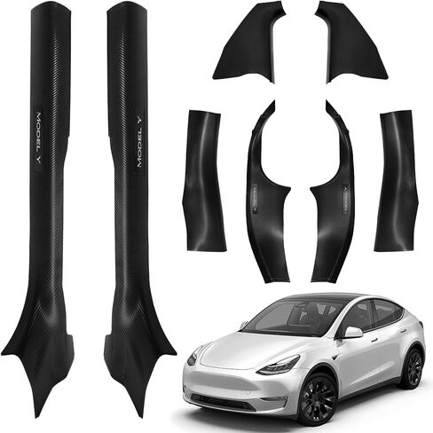 8 قطع واقي عتبة الباب لـ Tesla Model Y Juniper 2025–26، مجموعة حماية دخول الباب لعتبات الأبواب الأمامية والخلفية، أغطية دخول الأبواب الداخلية المضادة للركلة (ألياف الكربون (لا تناسب 2026 Model Y Standard)) in Kuwait