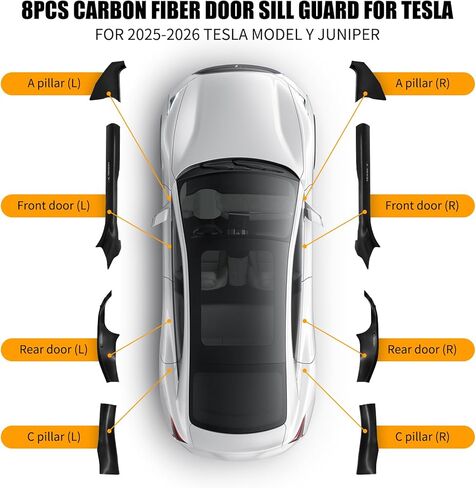 8 قطع واقي عتبة الباب لـ Tesla Model Y Juniper 2025–26، مجموعة حماية دخول الباب لعتبات الأبواب الأمامية والخلفية، أغطية دخول الأبواب الداخلية المضادة للركلة (ألياف الكربون (لا تناسب 2026 Model Y Standard)) in Kuwait