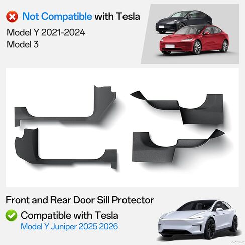 4 قطع واقي عتبة الباب لسيارة Tesla Model Y Juniper 2026 2025، شريط عتبة الباب الأمامي والخلفي، غطاء حماية واقي دخول مقاوم للماء، ملحقات وسادات TPE مضادة للخدش والركل، أسود in Kuwait
