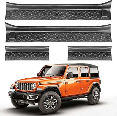 واقيات عتبة الباب متوافقة مع Jeep Wrangler JL & Gladiator JT 2018-2026 4 أبواب، واقيات دخول سوداء شديدة التحمل لملحقات Wrangler Gladiator، لوحات حماية عتبة الباب مضادة للانزلاق (4 عبوات) in Kuwait