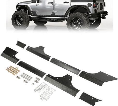 غطاء درع جسم الباب من HECASA متوافق مع موديلات 2007-2018 Jeep Wrangler JK ذات 4 أبواب، واقيات لوحة الروك المنزلقة، مسحوق فولاذي مطلي باللون الأسود in Kuwait