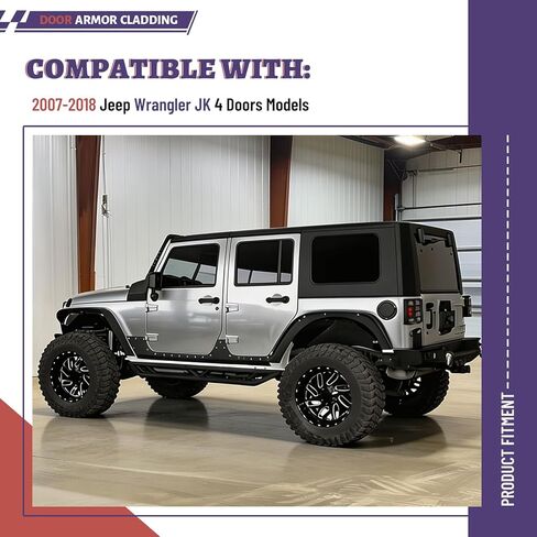 غطاء درع جسم الباب من HECASA متوافق مع موديلات 2007-2018 Jeep Wrangler JK ذات 4 أبواب، واقيات لوحة الروك المنزلقة، مسحوق فولاذي مطلي باللون الأسود in Kuwait