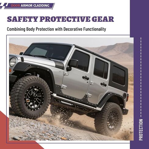 غطاء درع جسم الباب من HECASA متوافق مع موديلات 2007-2018 Jeep Wrangler JK ذات 4 أبواب، واقيات لوحة الروك المنزلقة، مسحوق فولاذي مطلي باللون الأسود in Kuwait