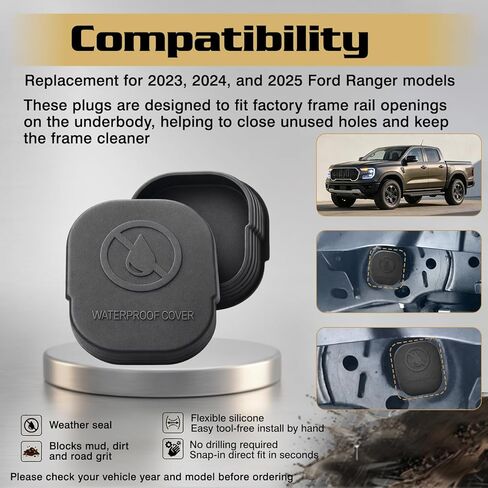 سدادات فتحة أنبوبية بإطار من السيليكون من YunGlee متوافقة مع 2023 2024 2025 Ford Ranger، وأغطية فتحات إطار الهيكل الخارجي، والطين المضاد للصدأ والحطام وإدراج سدادة الغبار in Kuwait