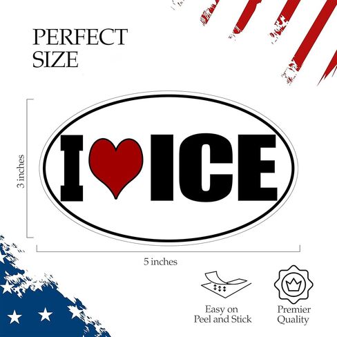 USA I Love ICE Bumper Sticker Car Decal Gift Patriotic American United States Patriotic Oval Support Immigration Customs Enforcement in Kuwait