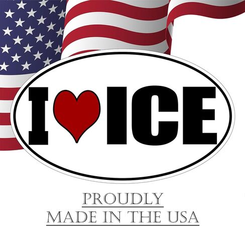 USA I Love ICE Bumper Sticker Car Decal Gift Patriotic American United States Patriotic Oval Support Immigration Customs Enforcement in Kuwait