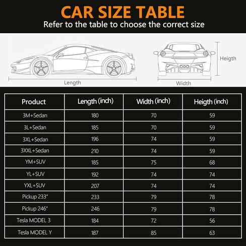 Car Cover Waterproof All Weather,6 Layers Car Covers for Automobiles, Full Exterior Cover with Zipper, Outdoor Car Cover Sun UV Rain Snow Wind Protection, Fit for 185"(185*70*59 inch)Sedan in Kuwait