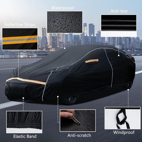 Car Cover Waterproof All Weather,6 Layers Car Covers for Automobiles, Full Exterior Cover with Zipper, Outdoor Car Cover Sun UV Rain Snow Wind Protection, Fit for 185"(185*70*59 inch)Sedan in Kuwait