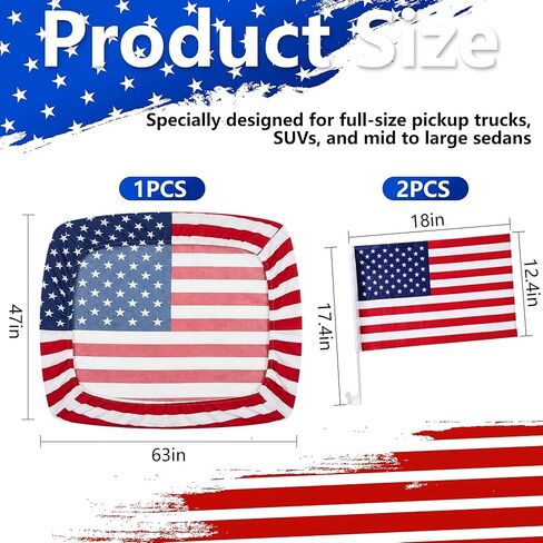 EBaokuup American Flag Car Hood Cover Set, 63 x 47 Inch Universal USA Flag Hood Wrap with Small Flags and Secure Clips, Patriotic American Flag Hood Cover for Independence Day Memorial Day in Kuwait