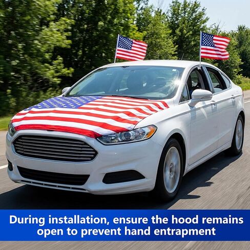 EBaokuup American Flag Car Hood Cover Set, 63 x 47 Inch Universal USA Flag Hood Wrap with Small Flags and Secure Clips, Patriotic American Flag Hood Cover for Independence Day Memorial Day in Kuwait